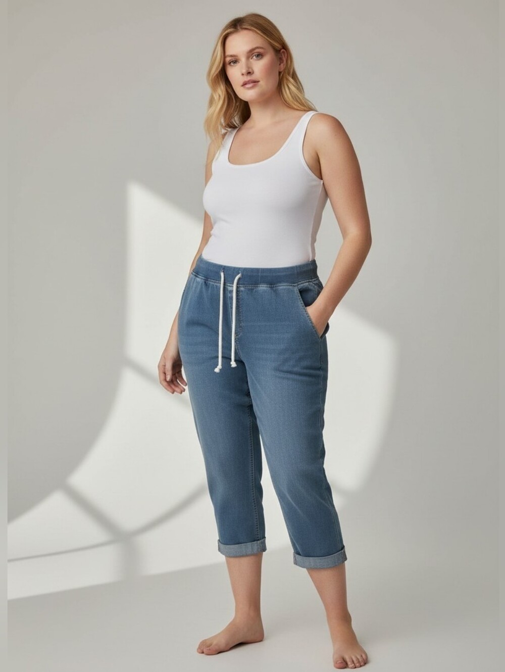 Pennington's In Every Story Blue Capri Drawstring Jogger Jeans